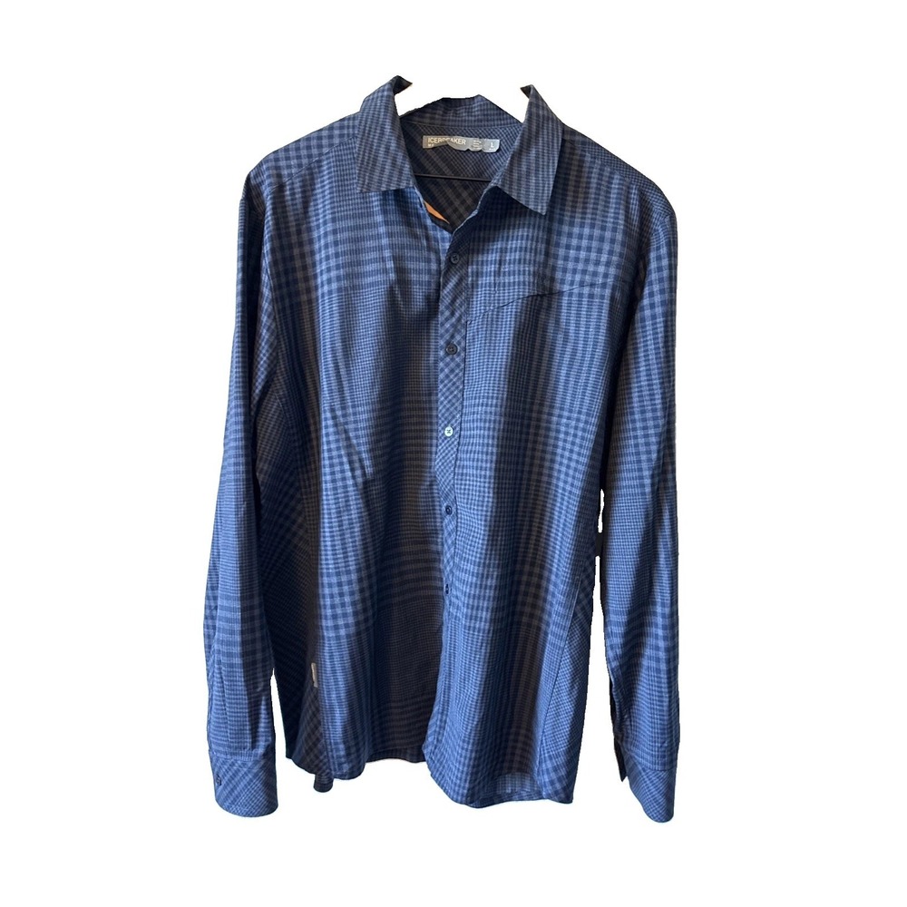 Icebreaker Merino Wool Blue Plaid LS Casual Button Down Shirt Mens Large